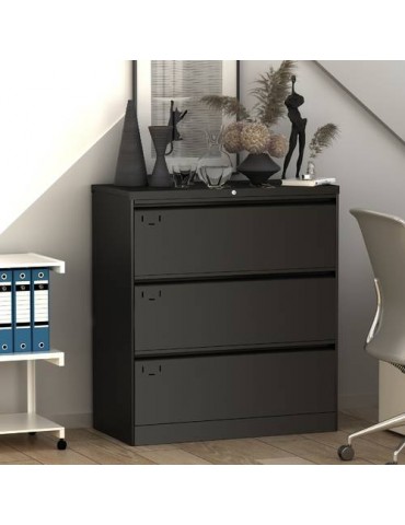 Black 3 Drawers Office File Cabinet Installation Required