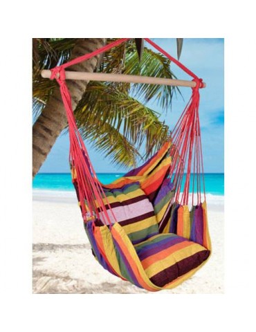 Distinctive Cotton Canvas Hanging Rope Chair Swing Chair Seat with Pillows Rainbow