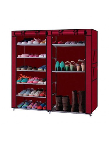 Double Rows 9 Lattices Combination Style Shoe Cabinet Wine Red