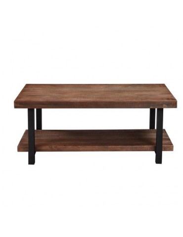 Idustrial Coffee Table Solid Wood + MDF and Iron Frame with Open Shelf Natural