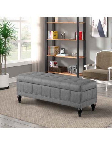 Ottoman Storage Bench Stool for Bed-end Hallway in PU Leather Upholstered Gray