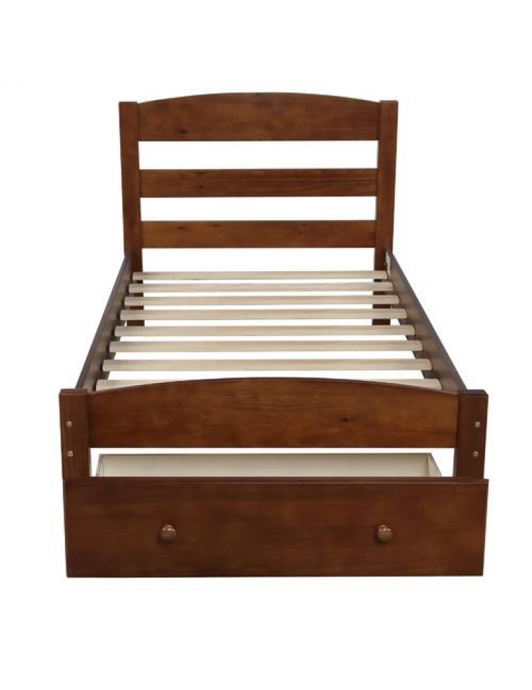 Walnut Platform Twin Bed Frame With, Walnut Bed Frame With Drawers
