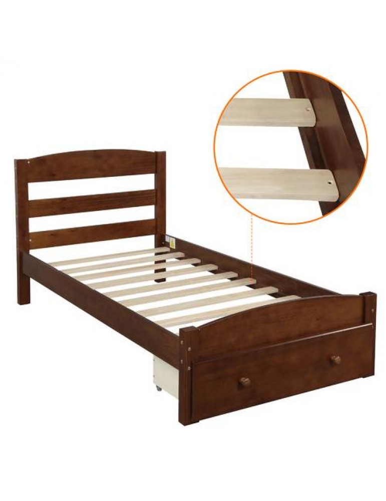 Walnut Platform Twin Bed Frame With, Walnut Bed Frame With Drawers
