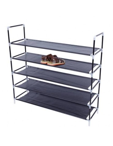 Simple Assembly 5 Tiers Non-woven Fabric Shoe Rack Organizer with Handle Black