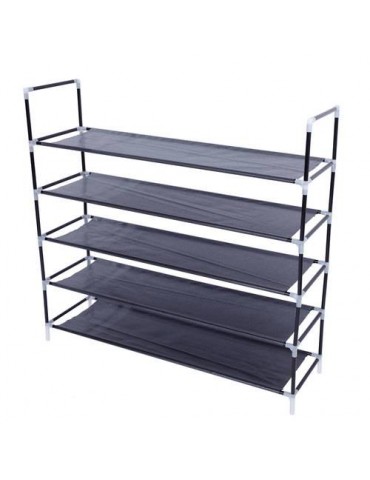 Simple Assembly 5 Tiers Non-woven Fabric Shoe Rack Organizer with Handle Black