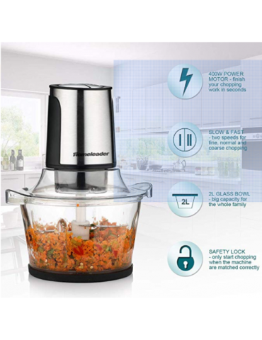 Electric Food Chopper 8-Cup Food Processor 2L BPA- Glass Bowl Blender Grinder for Meat Vegetables