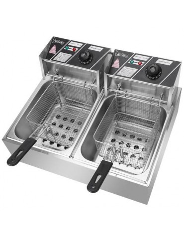 2500W 220-240V 12.7QT/12L Stainless Steel Double Cylinder Electric Fryer UK