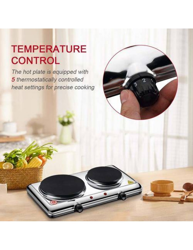 Hot Plate for Cooking Electric Doub Burner with Adjustable Temperature Control